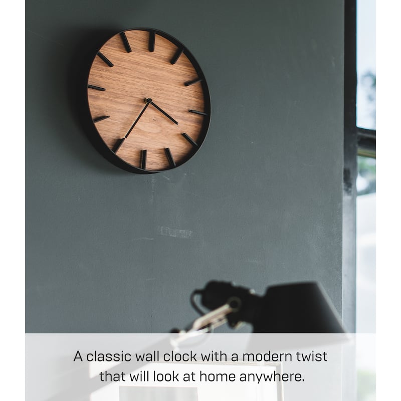 Yamazaki Home Wall Clock, Steel & Wood - L 1.65 x W 10.43 x H 10.43 inches