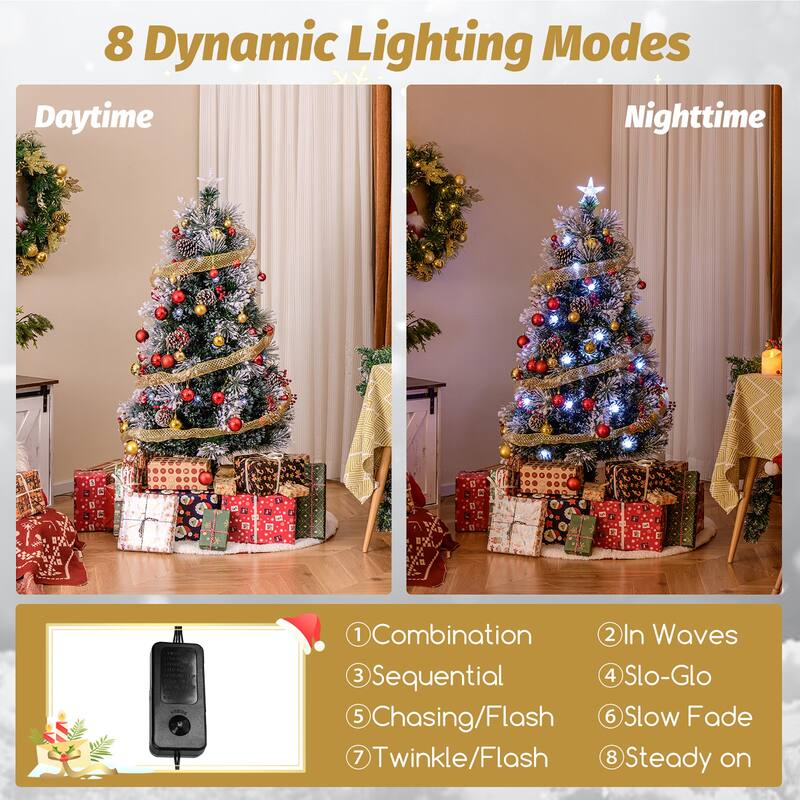 Gymax 5/6/7 FT Flocked Christmas Tree Artificial Xmas Tree