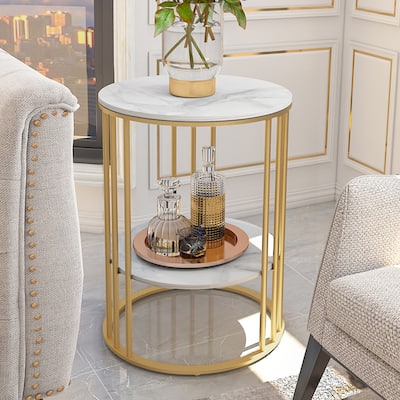 2 Tier Modern Metal Sintered Stone Round Side Table