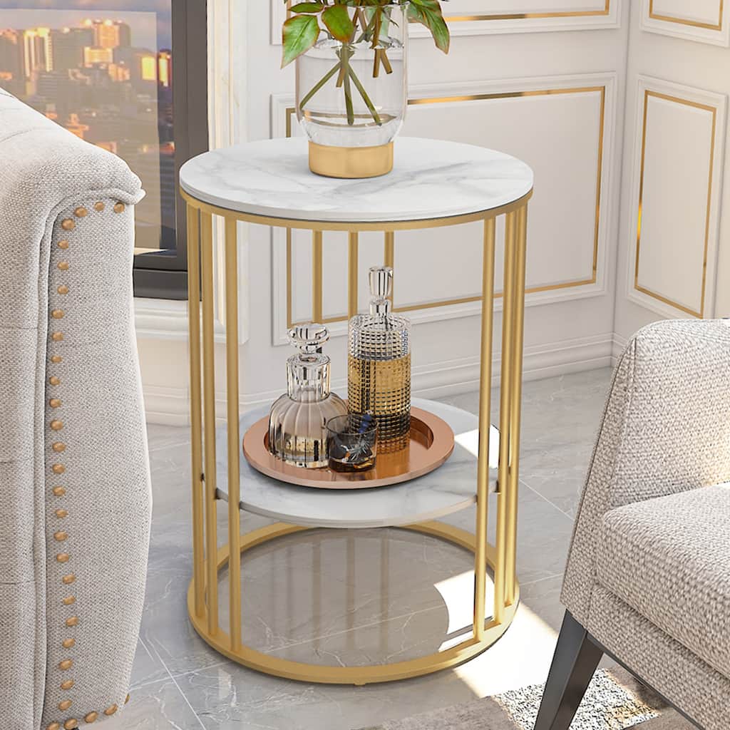 2 Tier Modern Metal Sintered Stone Round Side Table
