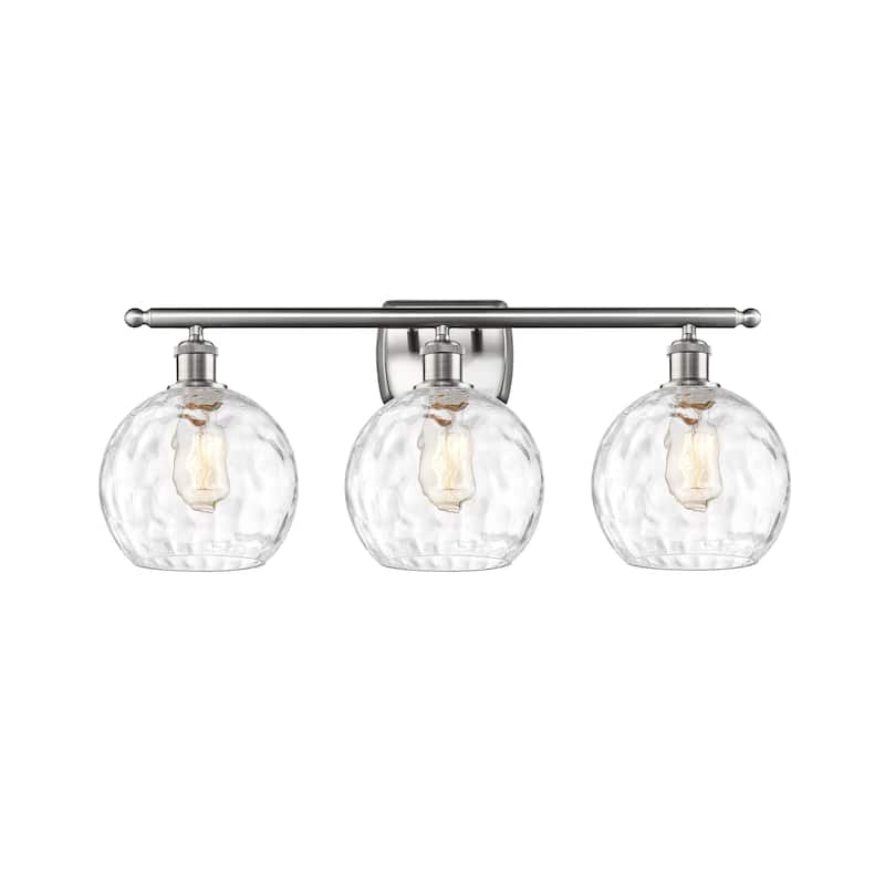 Innovations Lighting Athens Water Glass 3 Light 26" Bath Vanity Light - 8" Shade - Brushed Satin Nickel
