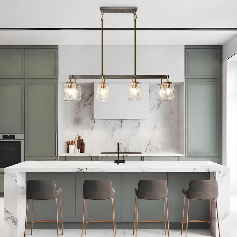 Modern 8-Light Rectangle Chandelier Glass Kitchen Island Lights for Dining Room - L 39" x W 14.2" x H 9.8"