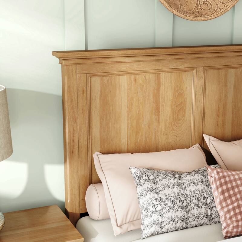 Furniture of America Wellington Farmhouse Natural Oak Solid Wood Kids Panel Bed