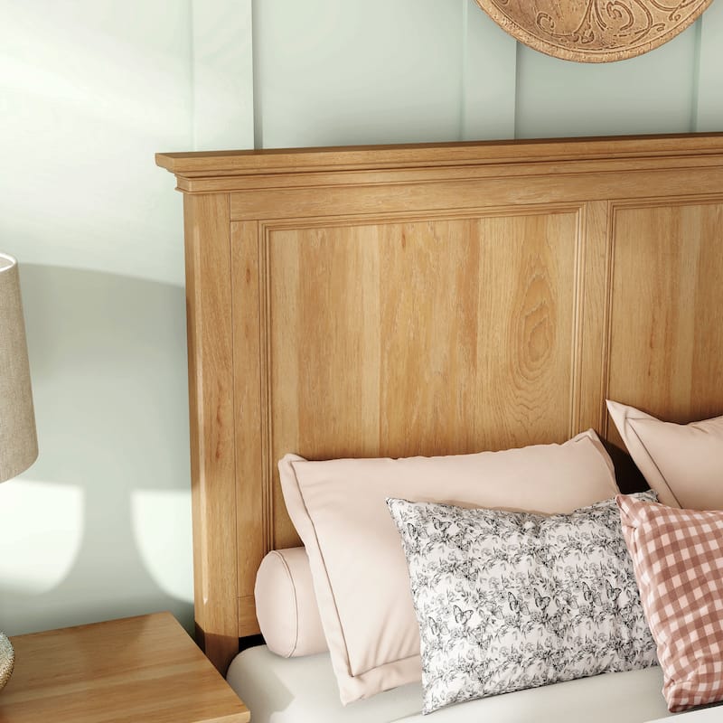 Furniture of America Wellington Farmhouse Natural Oak Solid Wood Panel Bed