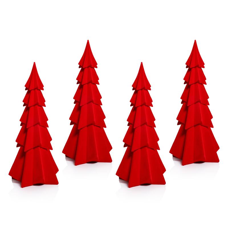 Flocked Decorative Trees - Holiday Tabletop Décor, Set of 4