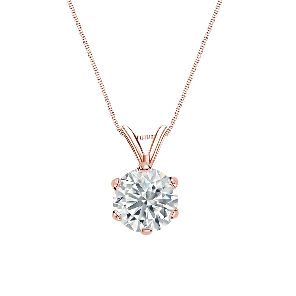 Auriya 14-karat Gold 1.25ctw Round Solitaire Lab Grown Diamond Necklace 6-Prong (D-E VVS) - 1.25