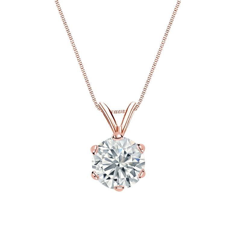 Auriya 14-karat Gold 1.50ctw Round Solitaire Lab Grown Diamond Necklace 6-Prong (F-G VS) - 1.5 - Rose