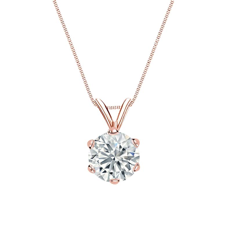 Auriya 14-karat Gold 1.75ctw Round Solitaire Lab Grown Diamond Necklace 6-Prong (F-G VS) - 1.75 - Rose