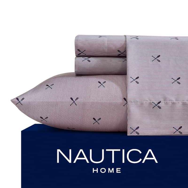Nautica Printed Soft & Cozy Deep Pocket Sheet Set - Coxswain Stripe Blue - Queen