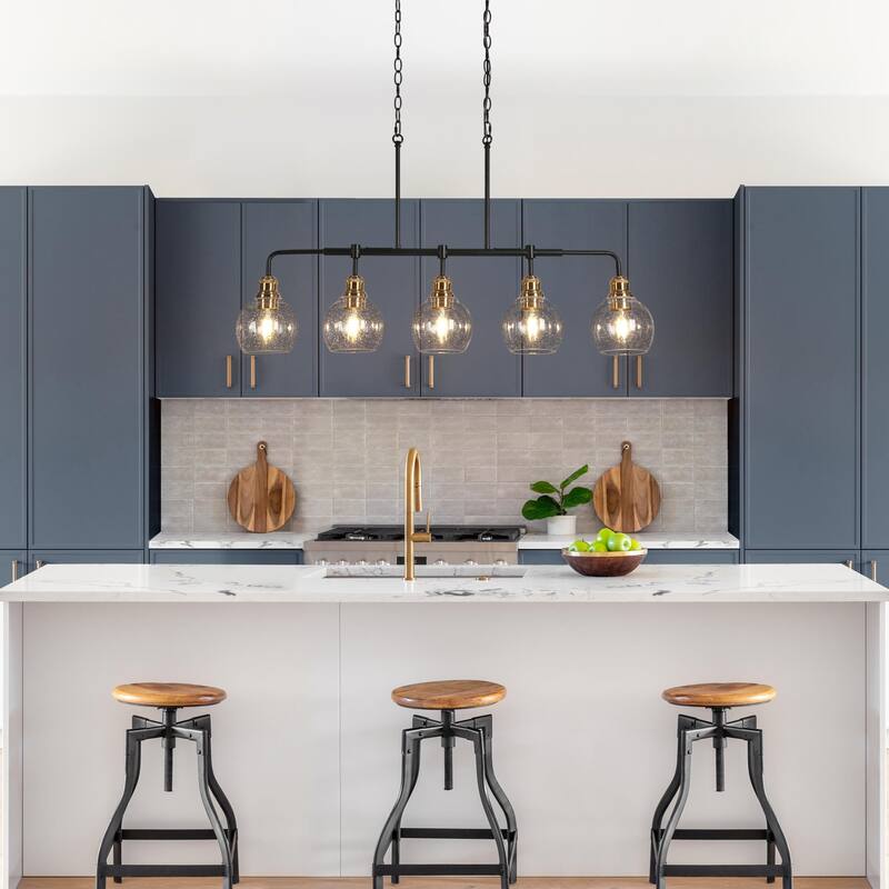 Zenith Modern Transitional Linear Chandelier Kitchen Island Farmhouse Dining Pendant with Seeded Glass