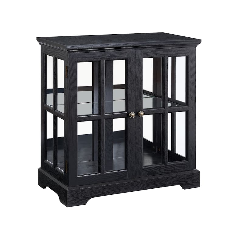 Modern Black Glass Cabinet with Acrylic Back and Two Doors Adjustable Shelving for Home Decor - 30.32”L x 15.75”W x 32.09”H