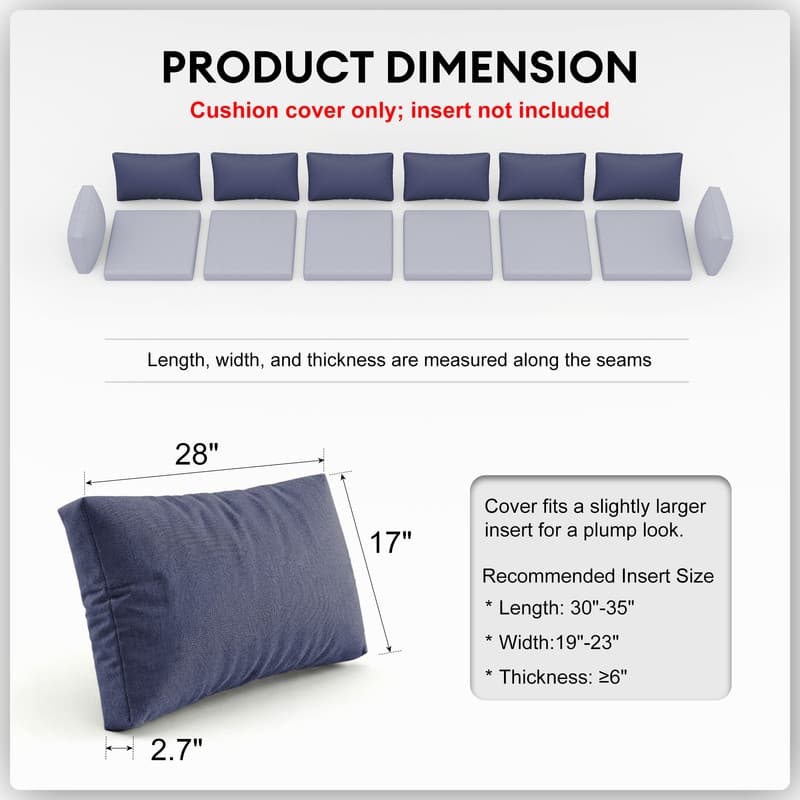 FINCATI 28" × 28" Outdoor Cushion Cover, Sofa Cushion Replacement Slipcover, Patio Seat Cover 28 Inches (COVER ONLY!)