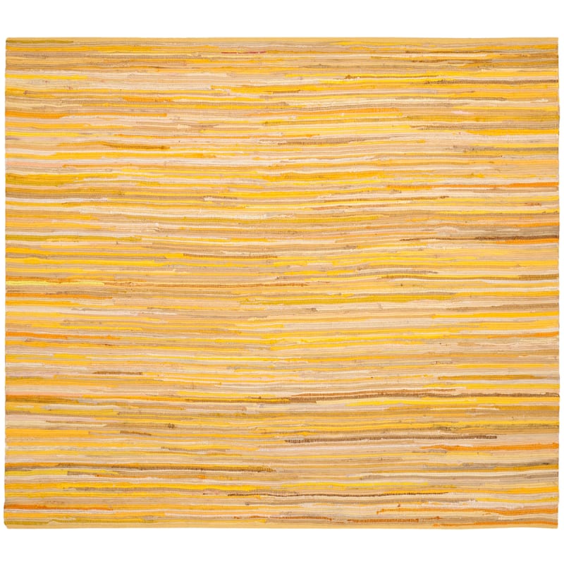 SAFAVIEH Handmade Rag Rug Sevim Casual Stripe Cotton Rug - 6' Square - Yellow/Multi - Square