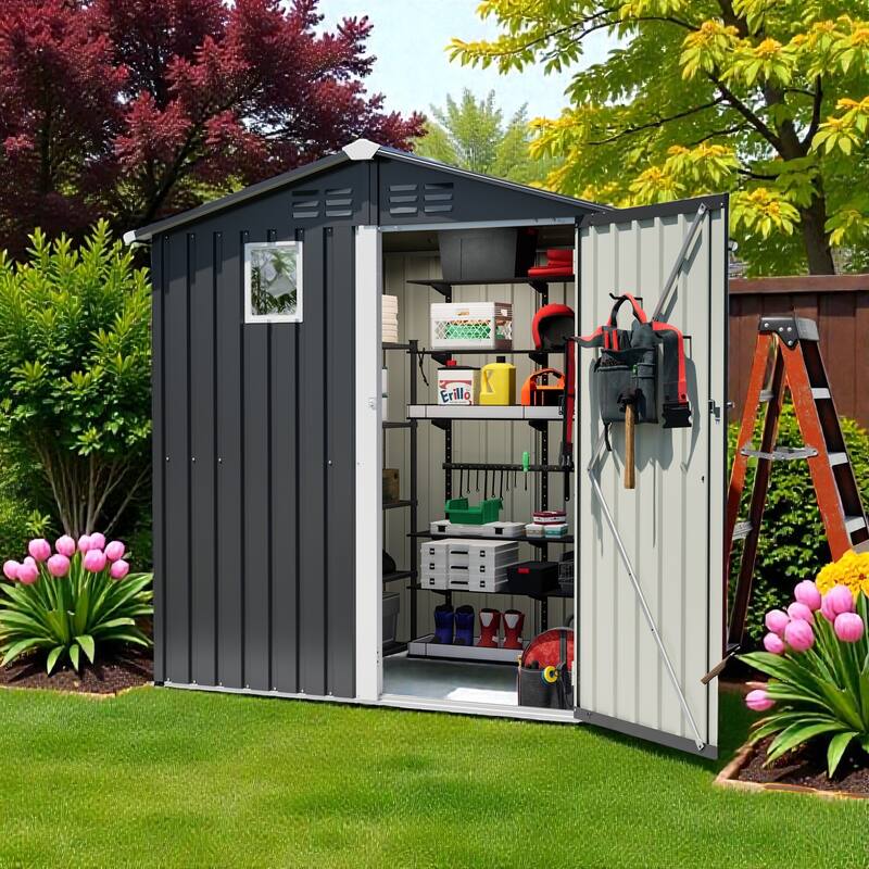 6 x 4 FT Outdoor Metal Storage Shed, Lockable Steel Tool Shed with Window, Waterproof Garden Storage