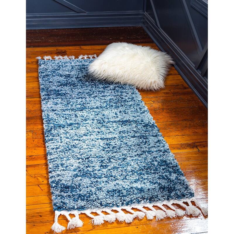 Shag Brico Collection Area Rug - 2'2"x6' - Blue