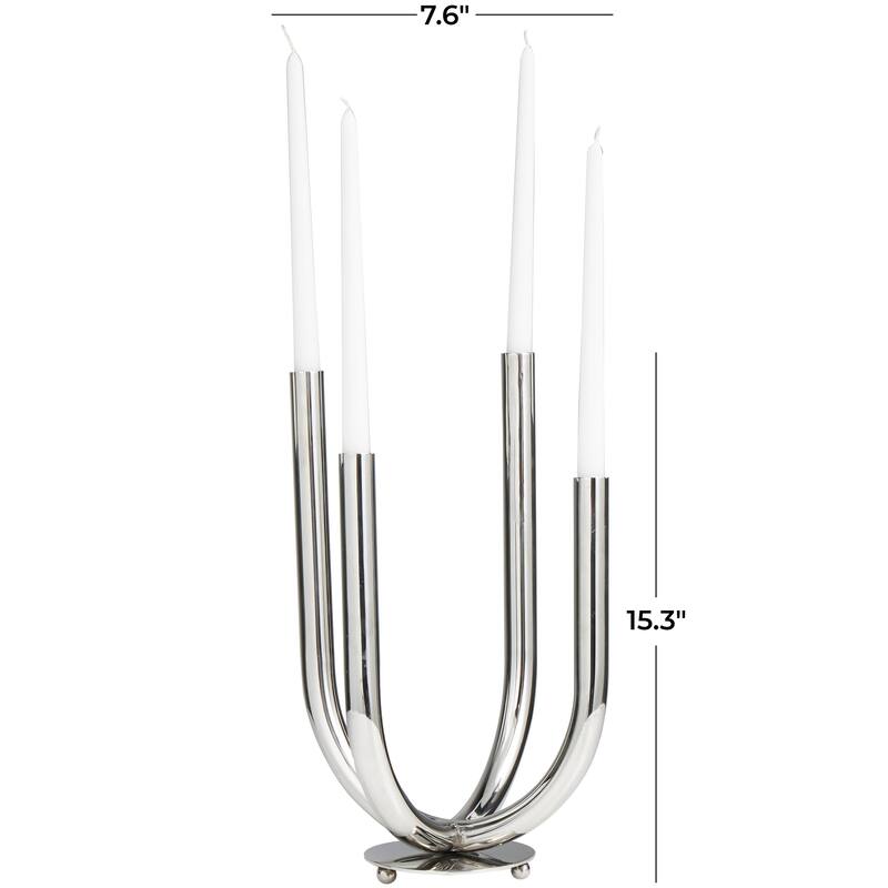 Silver Stainless Steel Metal Abstract U-Shaped Candelabra