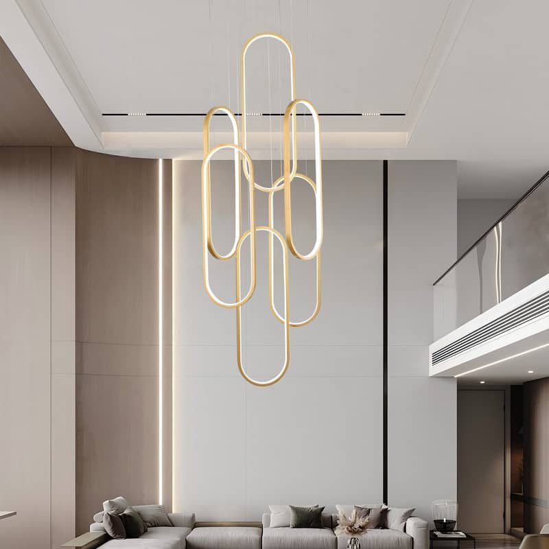 6 Ring Modern Chandelier Large LED High Ceiling Chandeliers