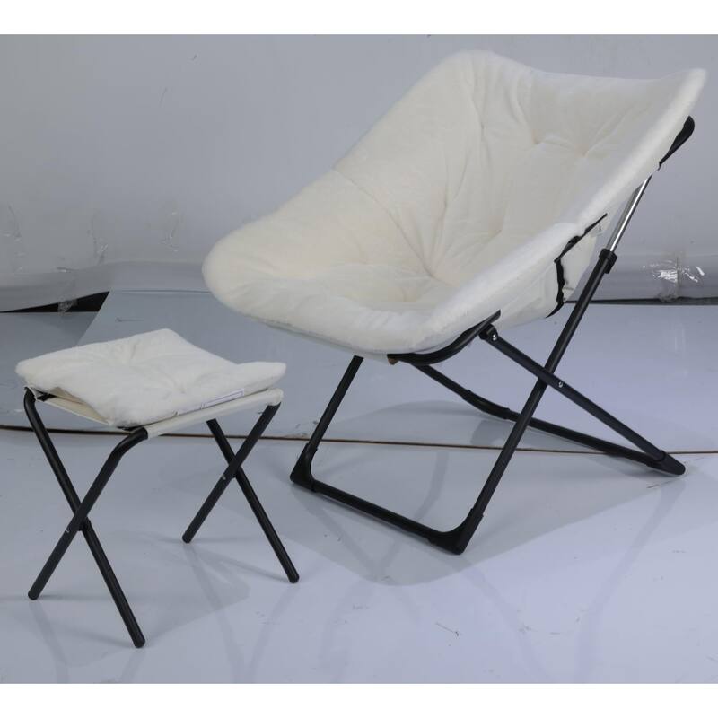 Comfy Folded Chair,Saucer Chair, Lounge Chair - XL Foldable Faux Fur Floor Seat, Non-Slip Base for Stability - Beige