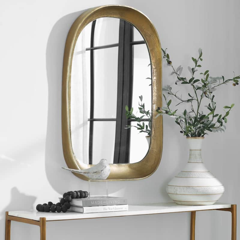 Handcrafted Bradano Arch Wall Mirror - 36" - Brass Tone