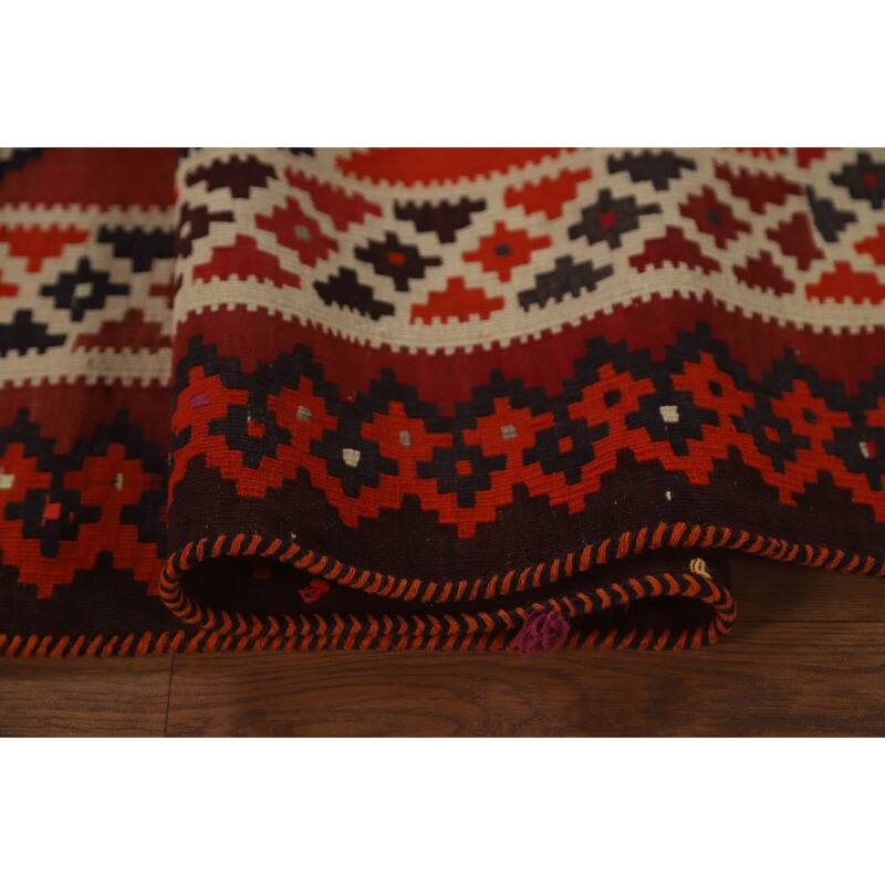 Geometric Kilim Shiraz Persian Area Rug Hand-Woven Wool Carpet - 4'9" x 8'4"
