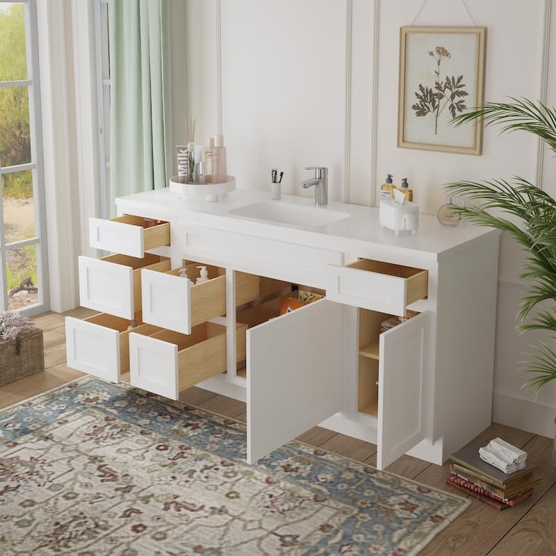 Vanity Art 66" Oak Freestanding Bathroom Vanity Cabinet without Top