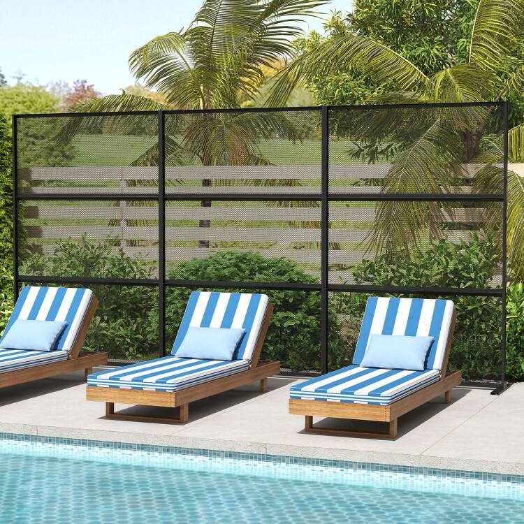Black Metal Freestanding Privacy Screen Panel for Indoor and Outdoor Use - 48” x 16” x 72” (L x W x H)