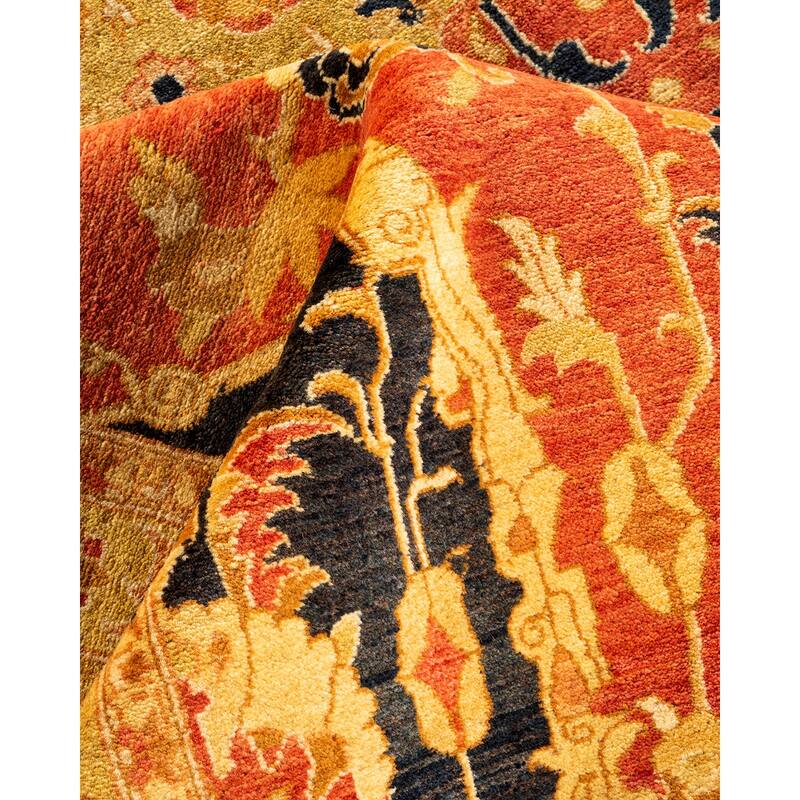Overton Handknotted Wool Traditional Oriental Orange Area Rug - 8' x 10'