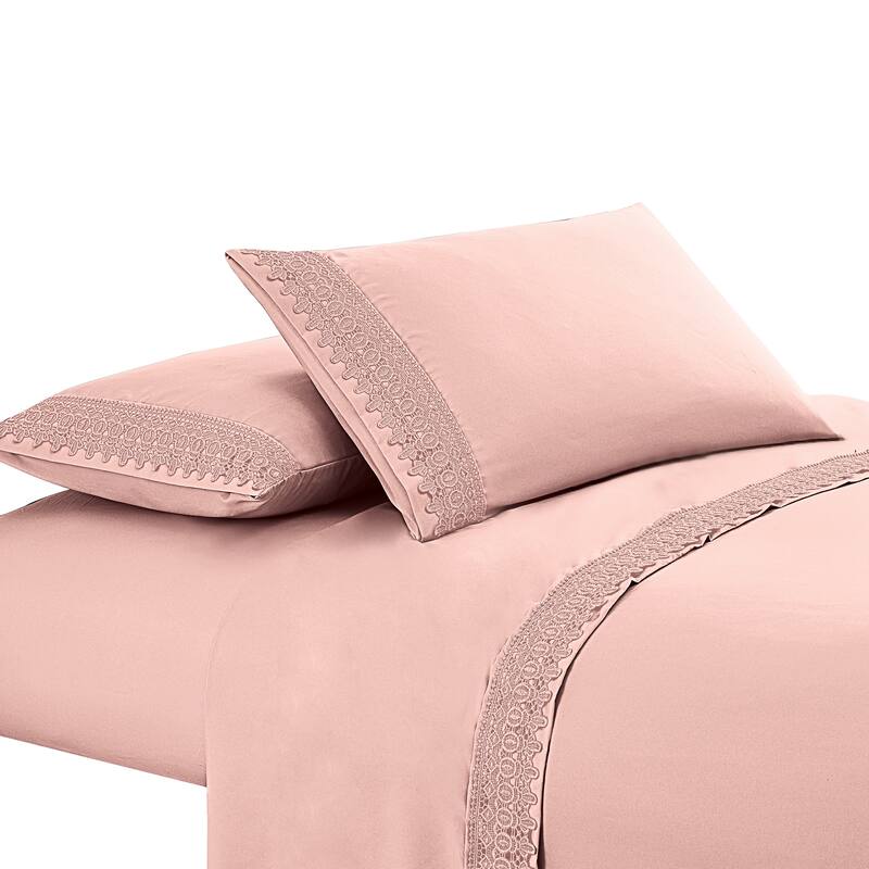Embroidered Lace Design 4-Piece Sheet Set