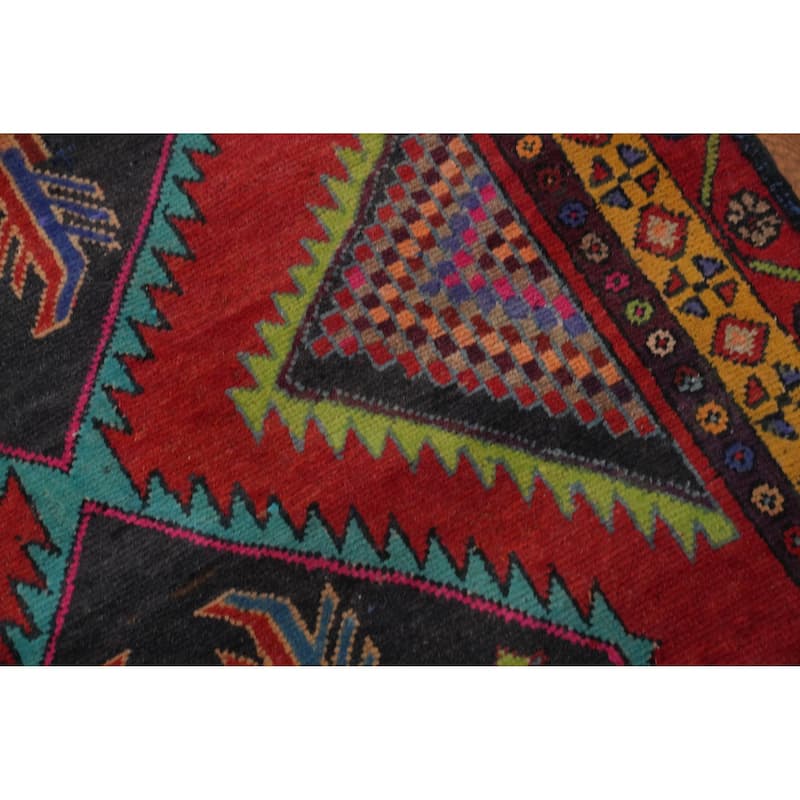 Hand Knotted Oriental 100% Wool Carpet Traditional Tribal Red Ardebil Runner Rug - 9' 8'' X 3' 6''