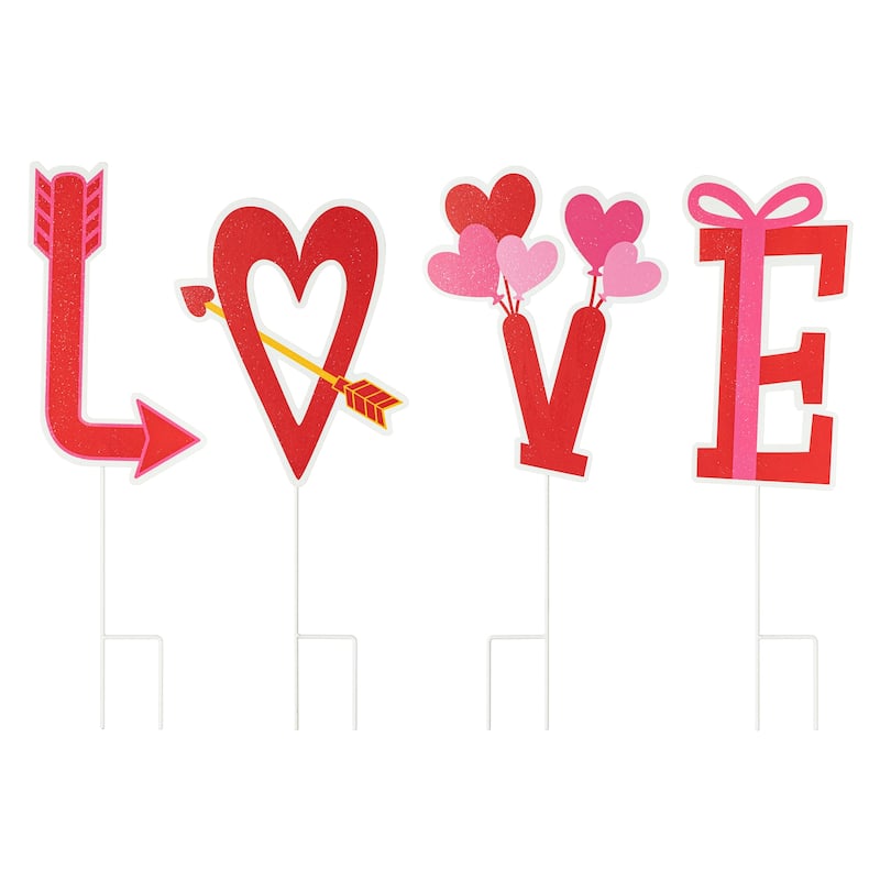Glitzhome 28"H Set of 4 Valentine's Metal LOVE Yard Stake or Wall Decor