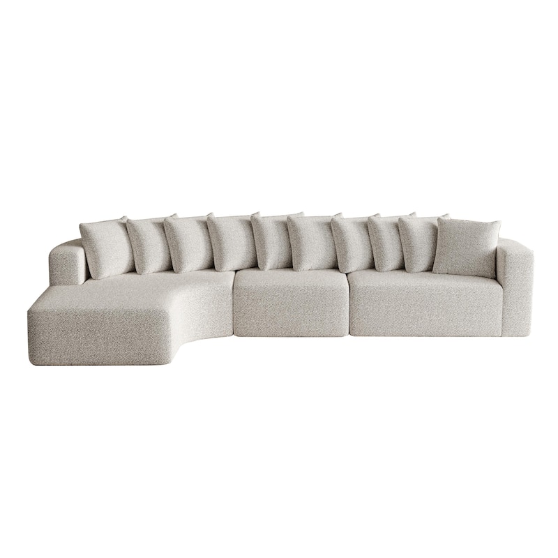 Chenille L-shaped Sectional Sofa with Curved Chaise Lounge and Piloows