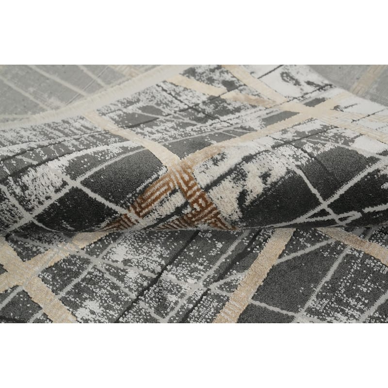Machine Made Oriental Polyester Carpet Modern Geometric Greys & Charcoal Modern Area Rug - 7' 5'' X 5' 2''