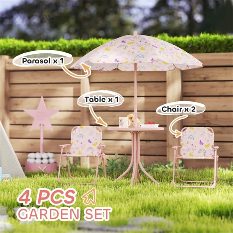 Kids Outdoor Table and Chair Set with Adjustable Umbrella and Steel Frame for Comfortable Seating