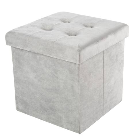 Storage Ottoman - Velvet Tufted Footrest, Toy Chest, or Storage Organizer with Removable Lid by Lavish Home (Square Gray)