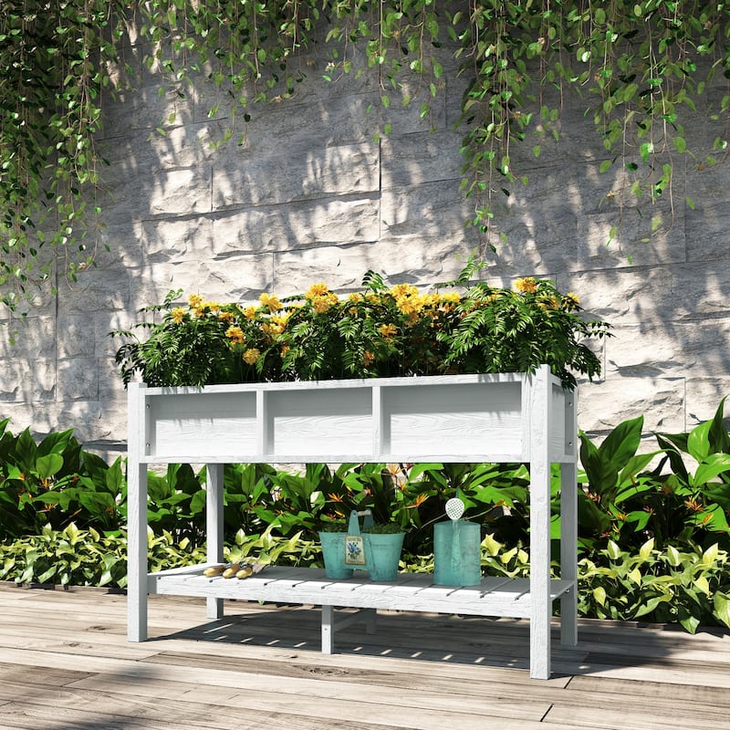 Rectangular Double-Deck Garden Planter Box Raised Garden Bed for Outdoor