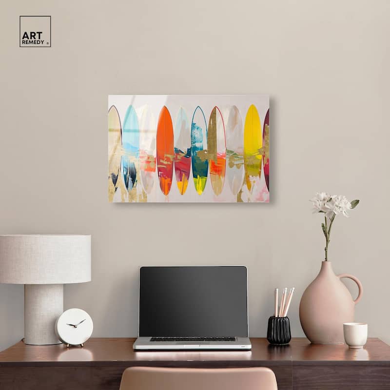 Surfboard Horizons II Acrylic by Art Remedy, Ready to Hang