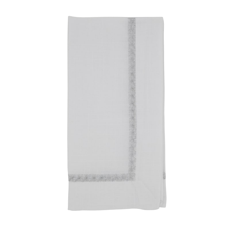 Napkins With Embroidered Border Design (Set of 4) - 20"x20" - Silver