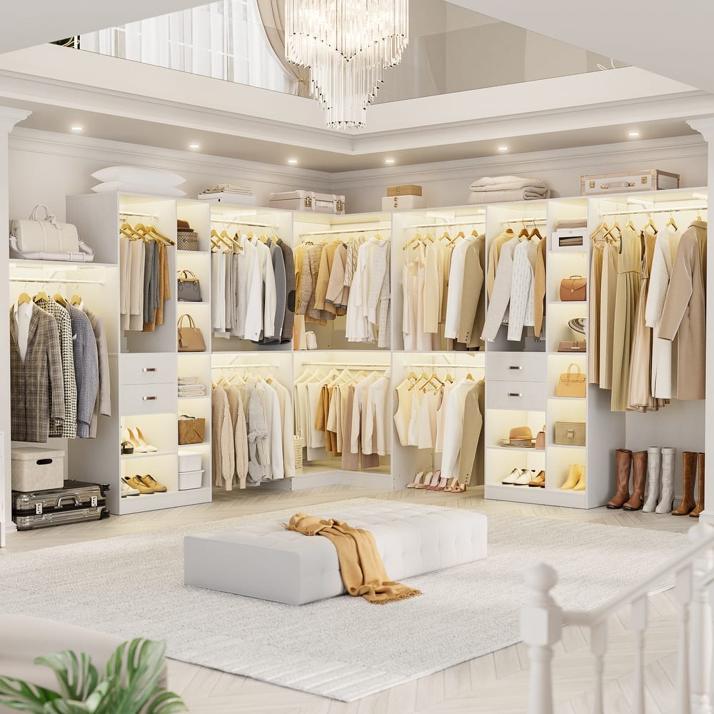 Navada 95'' - 188'' Closet System with Hanging Rods, Set of 3 Corner Closet Organizer with Drawers and Shelves