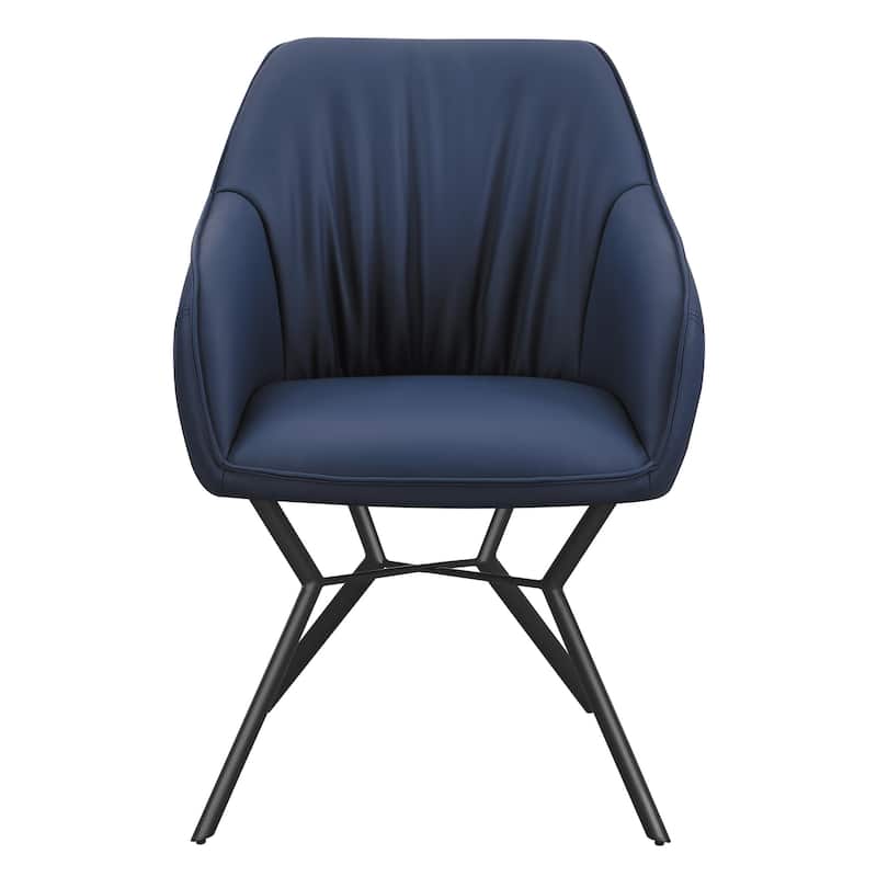 24 Inch Side Chair, Set of 2, Navy Blue Vegan Faux Leather, Metal Legs