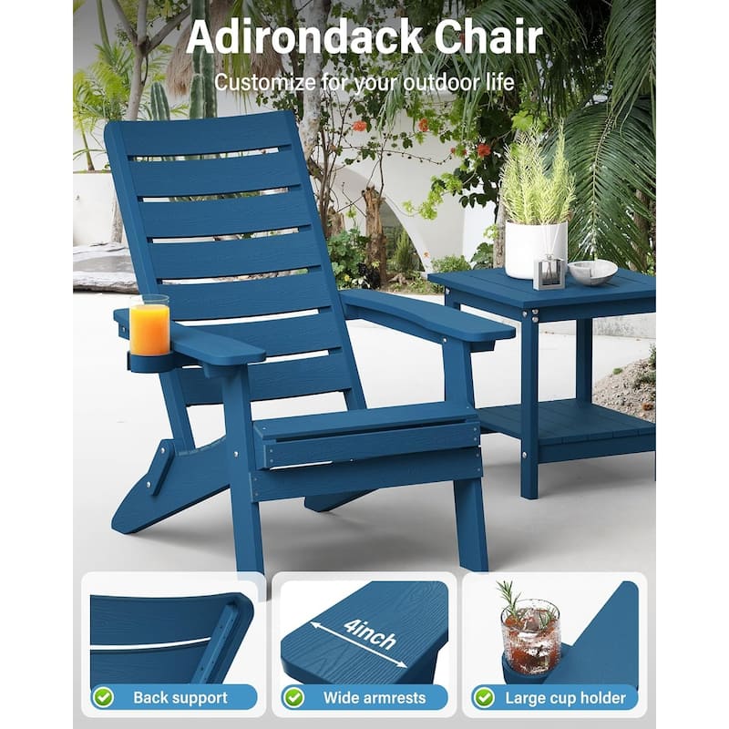 WINSOON HIPS Folding Adirondack Chairs with Arc Back & Cup Holder Set Of 2