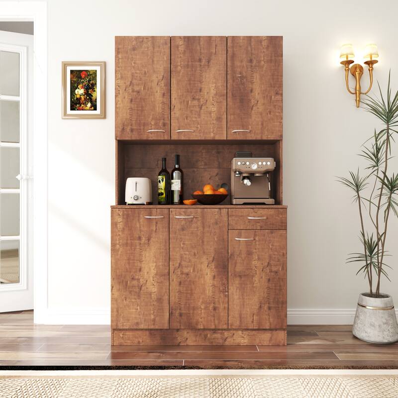 GDFStudio - Toston Modern 70.87" Tall Wardrobe & Kitchen Cabinet with Doors, Drawer, and Open Shelf