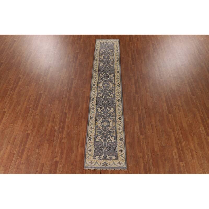 Lilac Oushak Indian Runner Rug Handmade Wool Carpet - 2'5"x 12'3"