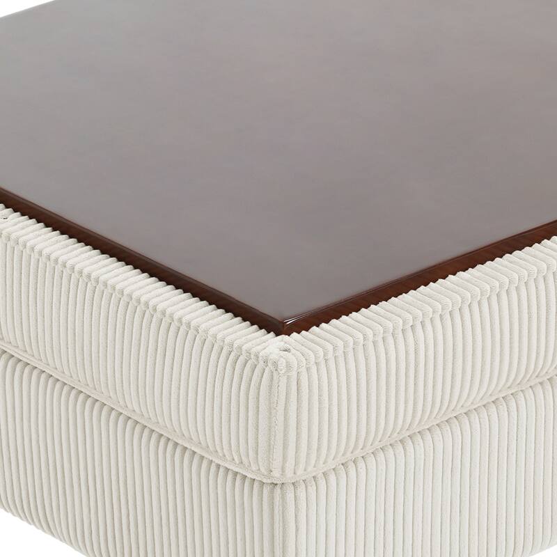 31.78" W Oversized Square Upholstered Storage Ottoman with Wooden Tray
