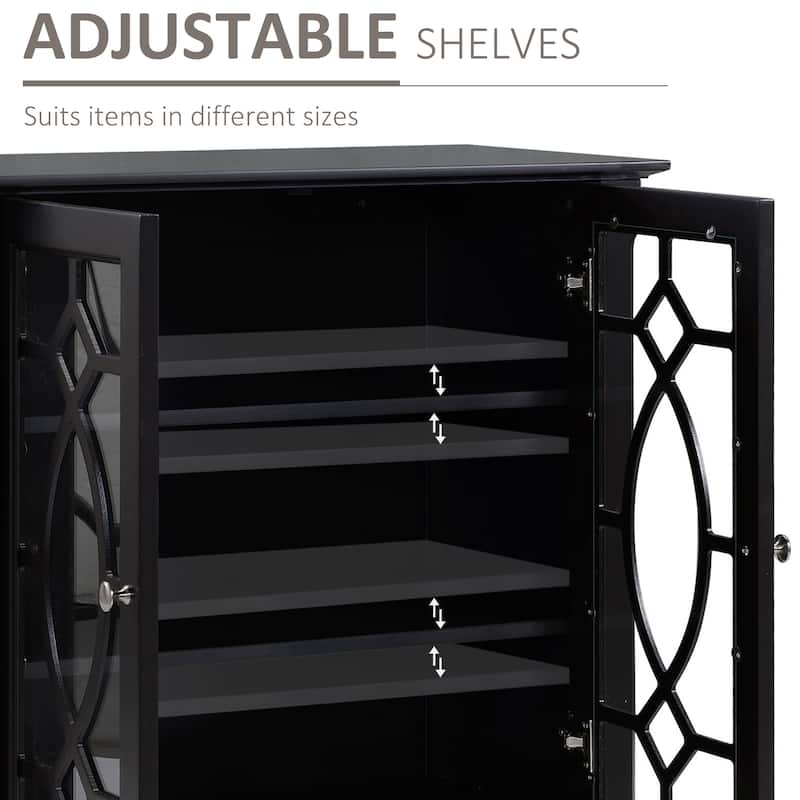 Sideboard Buffet Cabinet, Kitchen Storage Cabinet, Double Glass Door Accent Cabinet with Adjustable Shelves