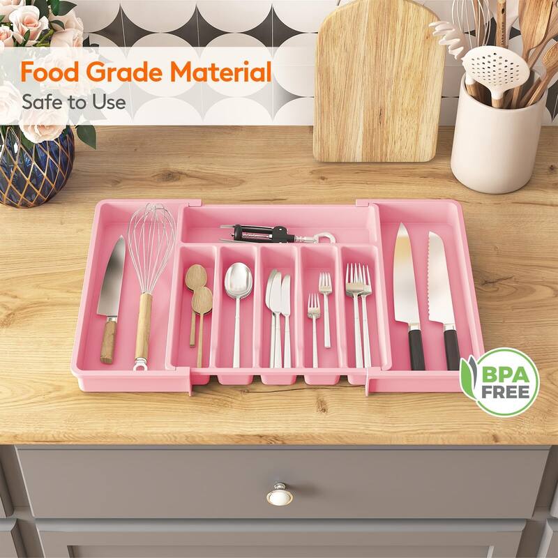 BPA-Free Expandable Silverware Drawer Organizer-Pink Large