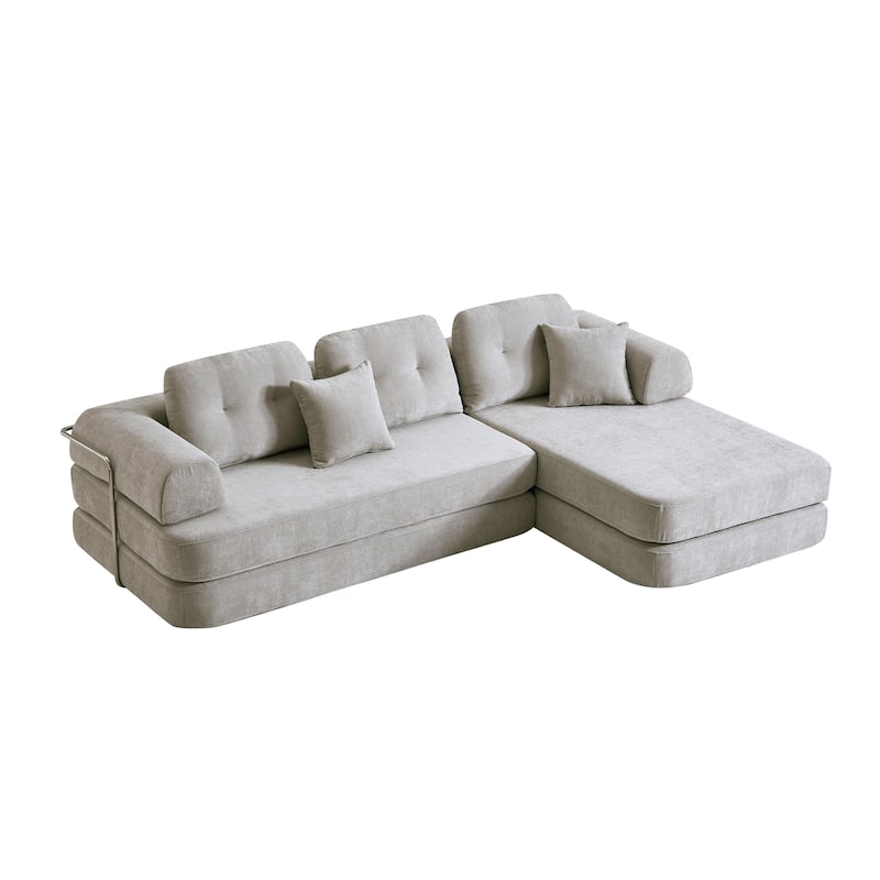 Chenille Memory Foam Sleeper Couch Freely Assembled Sectional Sofa with Chaise and Movable Armrests for Freely Assembled