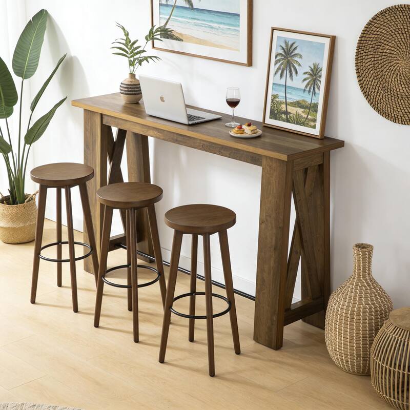 63" Counter Height Console Table, Farmhouse Entryway Table with Metal Footrest, Rectangular Narrow Kitchen Dining Table