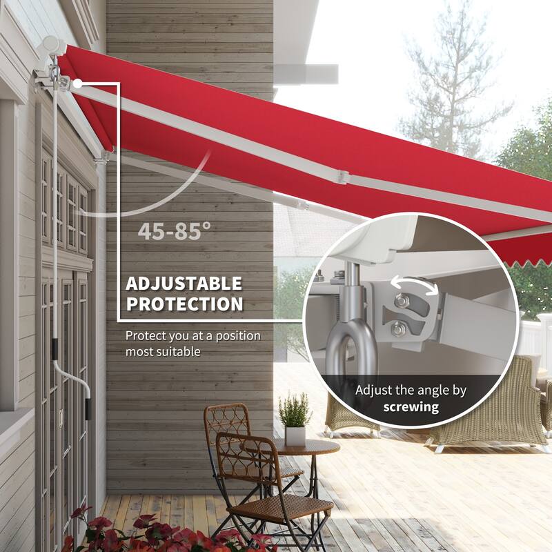 12' x 10' Retractable Awning Sun Shade Shelter with Manual Crank Handle, 280g/m² UV & Water-Resistant Fabric and Aluminum Frame