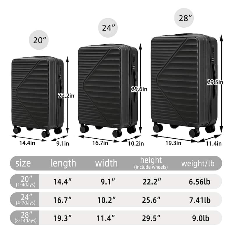 Luggage Sets 3 Piece ABS Hardside Lightweight Suitcase with 4 Universal Wheels TSA Lock Carry On Luggage