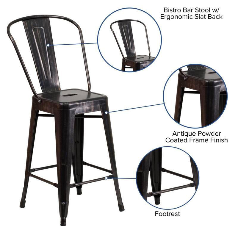24'' High Metal Indoor-Outdoor Counter Height Stool with Back